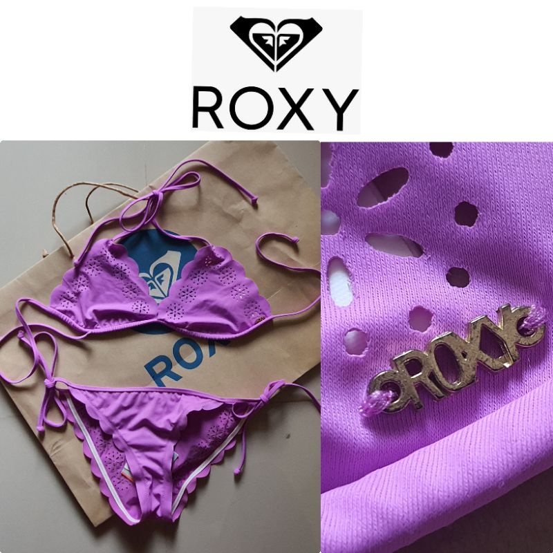 ของแท้..ชุดว่ายน้ำบิกินี่ Roxy ผ้าโพลีเอสเตอร์นุ่ม ลายฉลุ ดีไซส์สวยจากญี่ปุ่น