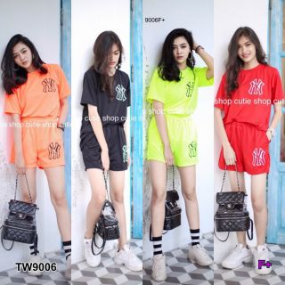 TW9006 Set 2 ชิ้น เสื้อยืดแขนสั้นและกางเกงเอวสม้อคขาสั้น สกรีนโลโก้แบรนด์สุดฮิตในตอนนี้