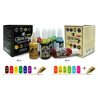 สีเพ้นท์แก้ว สูตรน้ำมัน 6 เฉดสี ST Glass Paint 3D