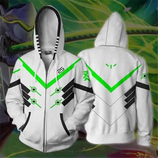 เสื้อแจ็กเก็ตกันหนาว มีฮู้ด พิมพ์ลายดิจิตอล Overwatch Genji สําหรับทุกเพศ