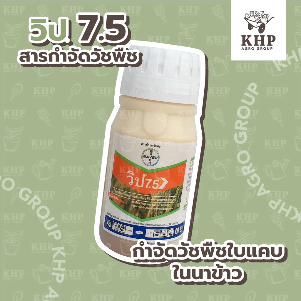 วิป 7.5 กำจัดวัชพืชใบแคบ เช่น หญ้าข้าวนก หญ้าดอกขาว และหญ้านกสีชมพู ในนาข้าว ขนาด 250 ซีซี บริษัท ไบเออร์