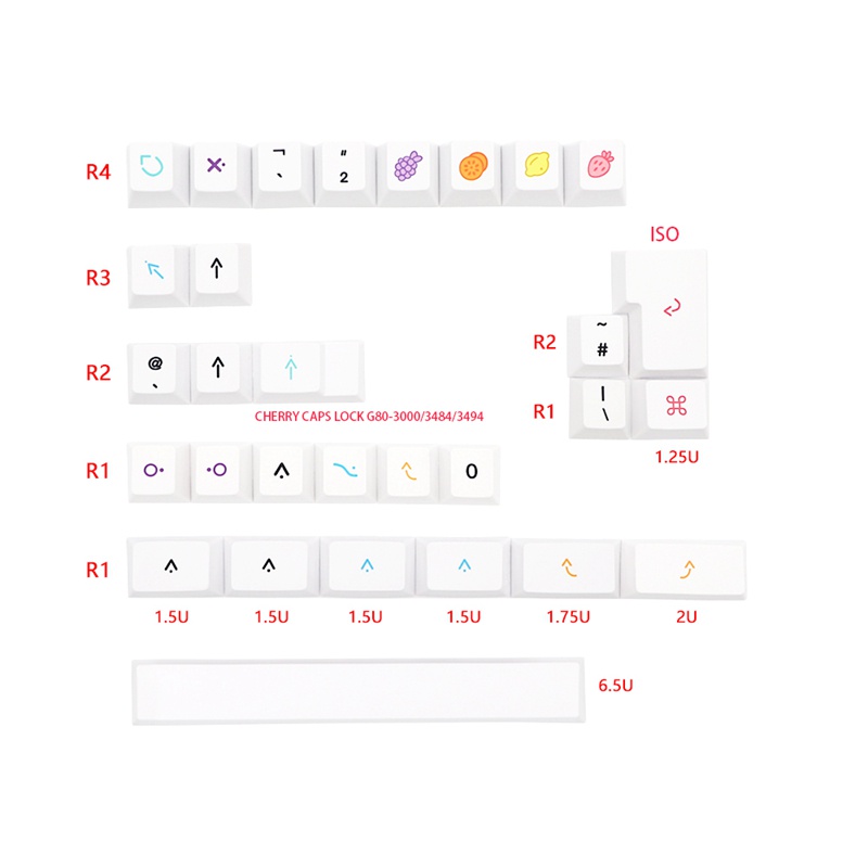 Fruits Keycap White Theme Minimalist Style Cherry Profile for 61/64/68/75/84/RK836/87/96/980/108 Keyboard Keycaps #8