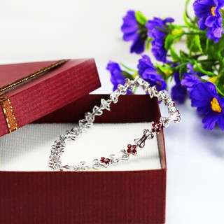 MT สร้อยข้อมือพลอยแท้ โกเมน (Garnet) ตัวเรือนเงินแท้ ชุบทองคำขาว 925 Sterling Silver Natural Garnet Bracelet (gb039) : MT Jewelry มณีธารา