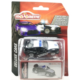 Majorette Ford Mustang GT - Police 002 - Deluxe Car Series - Black/Silver /Wheels RT6S /scale 1/64 (3") Package with Box