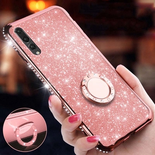 เคสมือถือกลิตเตอร์พร้อมแหวนนิ้วสําหรับ Realme 5 I 5 5 Pro 5S 6 I 6 6 Pro Xt X2 3 3 Pro X2Pro X