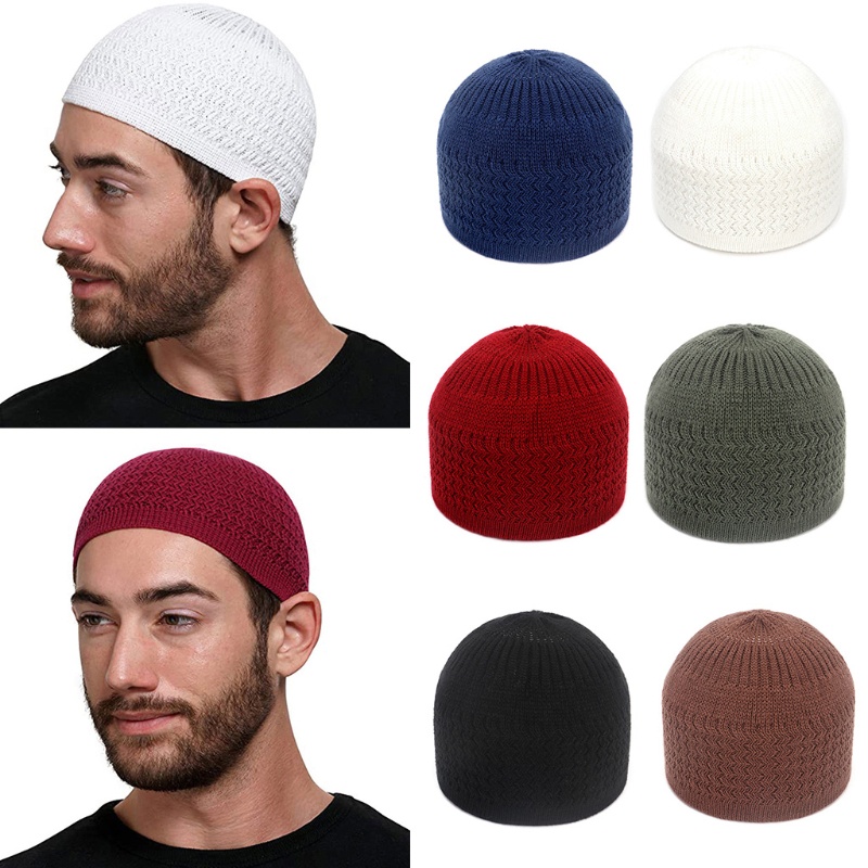 Oke หมวกสวดมนต์ Topi Kufi สําหรับหัวสวมหมวกสวดมนต์อิสลามผู้ชายหลายสี Acryli