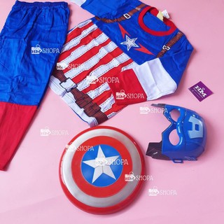 ชุดเครื่องแต่งกาย หน้ากากพลาสติก ลายซูเปอร์ฮีโร่ CAPTAIN amercia จัดส่งฟรี สําหรับเด็ก