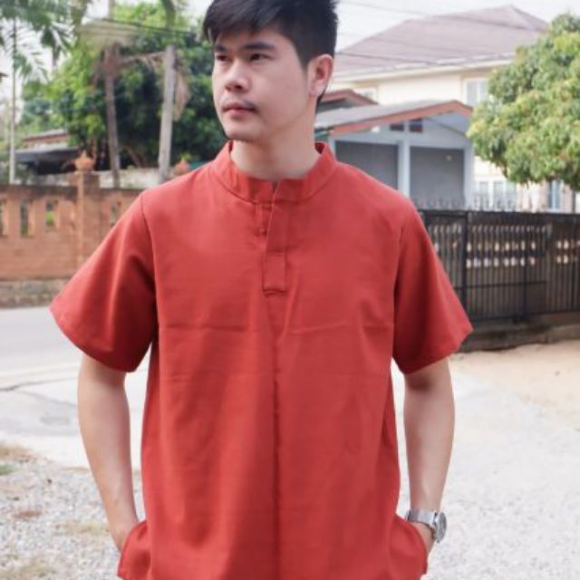 เสื้อพื้นเมืองผู้ชาย  อก 42 สีส้มอิฐ