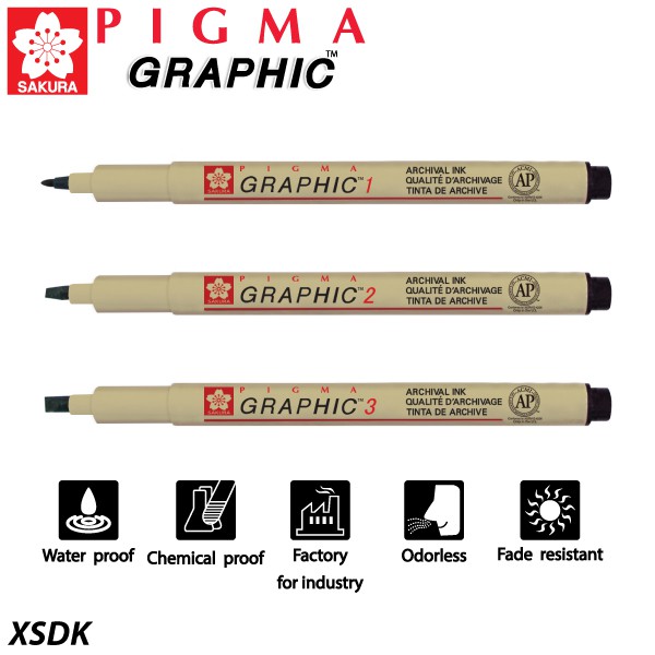 ปากกาเขียนแบบ หัวกลม 1 และ หัวตัด 2 , 3 Sakura Pigma Graphic ของแท้100% ราคา ถูกที่สุด ดีลบีเคเค