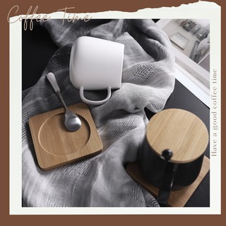 แก้วกาแฟของขวัญ ฝาไม้ ฐานรองไม้ สไตล์นอร์ดิก เซรามิค | Home Drip Coffee