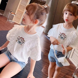 ✿Qinzi เสือดาว✿พร้อมส่ง ส่งฟรี เสื้อยืดแขนสั้น ผ้าตาข่าย ทรงหลวม ลายการ์ตูนน่ารัก สไตล์เกาหลี ตะวันตก แฟชั่นฤดูร้อน สําหรับเด็กผู้หญิง 2022