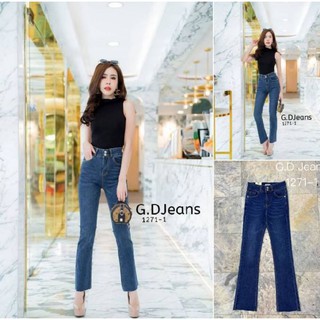 G.D.Jeans รุ่น 1271-1#กางเกงยีนส์ผ้ายืดเอวสูงขาม้าสีเข้มทรงเรียบ ความยาว39นิ้ว