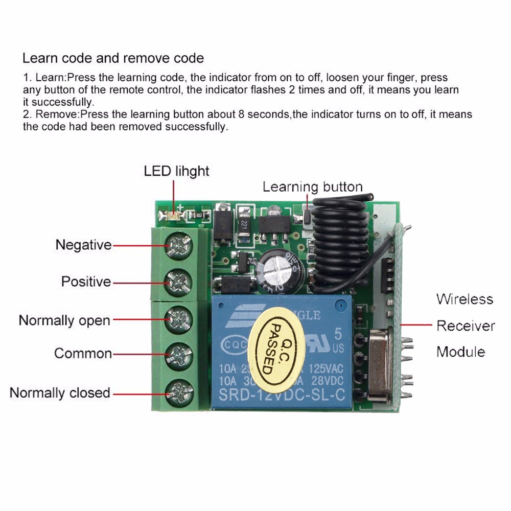 DC 12V 1 CH รีเลย์โมดูล 433Mhz RF รูปที่ 7