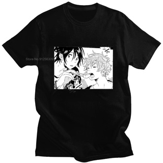 ผ้าฝ้ายแท้เสื้อยืด ผ้าฝ้าย 100% พิมพ์ลายการ์ตูนญี่ปุ่น Umibe No Etranger Hashimoto Shun and Chihana Mio ทรงหลวม แฟชั่นฤด