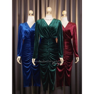 [LUXURY707] LX0335 : Velvet Dress เดรสกำมะหยี่แขนยาว กระโปรงทรงทิวลิป พรางหน้าท้อง