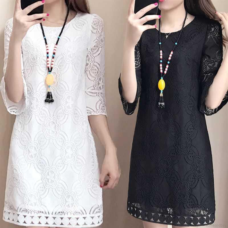 พร้อมส่ง ชุดเดรสสั้นพิมพ์ลายลูกไม้ทรงหลวมแฟชั่นสำหรับผู้หญิง