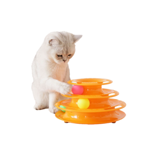 พร้อมส่ง ของเล่นแมว 4 ชั้น Tower Cat ของเล่นหมุนพร้อมบอลสำหรับติดตาม Cat ที่ถอดออกได้ทนทาน cat toy ของเล่นลูกบอลแมว