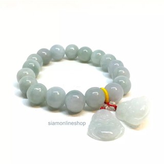 JADE หยกพม่าแท้ เกรดพรีเมียม ขนาด 10 มม. ประดับจี้พระสังกัจจายน์คู่ by siamonlineshop