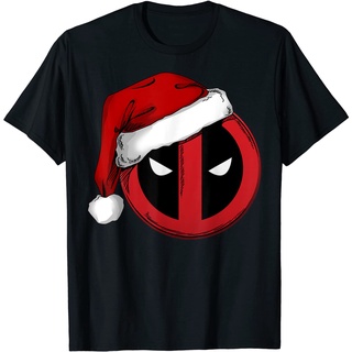 เสื้อยืดผ้าฝ้ายพรีเมี่ยม เสื้อยืด พิมพ์ลายกราฟิก Marvel Deadpool Icon Santa Hat คริสต์มาส