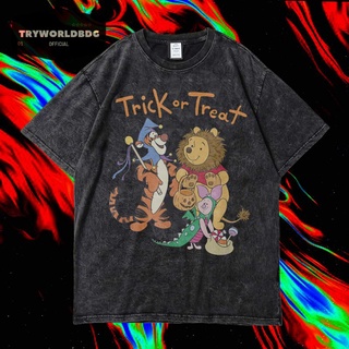 เสื้อยืดผ้าฝ้าย เสื้อยืด พิมพ์ลาย Tryworldbdg OFFICIAL "TRICK OR TREAT" | เสื้อยืด ซักได้ | หินล้าง | เสื้อยืด ลายการ์ตู