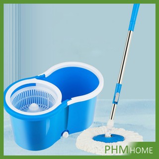 ไม้ถูพื้น ชุดไม้ถูพื้น - ถังสีฟ้า มาพร้อมผ้าถูพื้นไมโครไฟเบอร์ 2 ชิ้น SPIN MOP