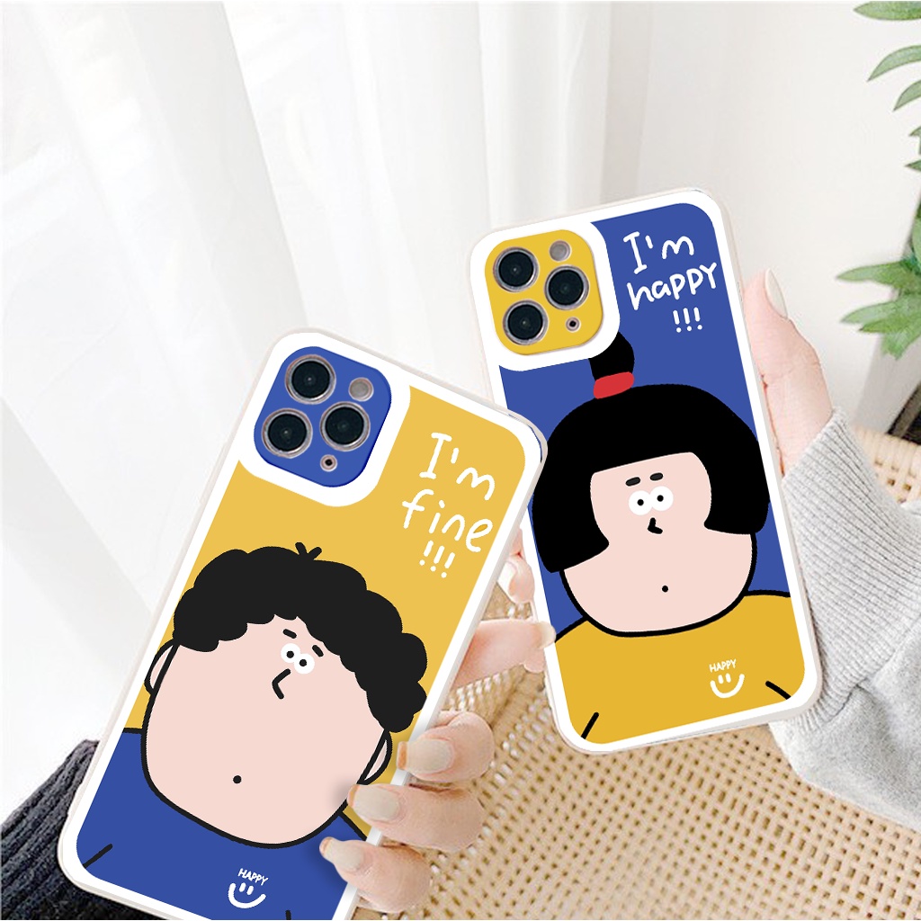 Im fine/happy" เคส iphone ขอบสี่เหลี่ยมคู่สําหรับ 11/11pro/11promax/6/7/8/pls/x/xr/xsmax/12 pro max/