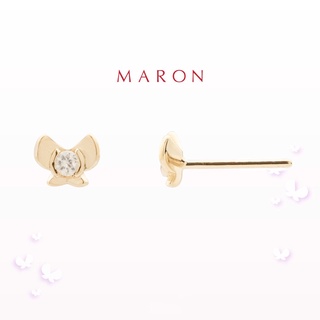 MARON - Happy Butterfly Stud Earring with White Zircon เงินแท้925 ชุบ Beige Gold