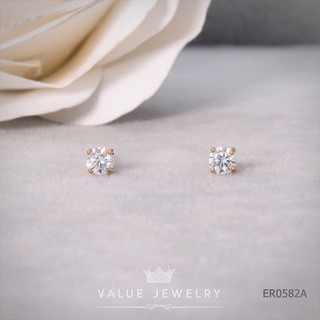 ต่างหูแป้น คริสตัลกลม ขนาด 4 มิล สีทอง ตุ้มหู เครื่องประดับ ER0582 ValueJewelry