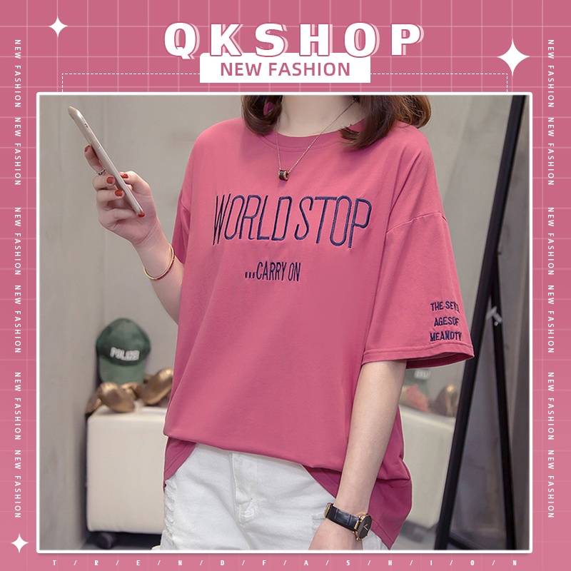 QKshop เสื้อยืดแฟชั่นสกรีนลายตัวอักษรภาษาอังกฤษ สีพื้นมีให้เลือกถึง 6 สี แต่งตัวง่ายแมทช์เข้ากับทุกการแต่งตัว ️