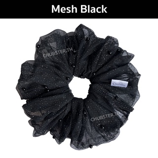 รุ่นตาข่ายไข่มุก สี Black มีกากเพชร (ไซส์ XXL-20ซม.) Scrunchie Big size ยางรัดผมแฟชั่น ยางมัดผม ยางรัดผมโดนัท