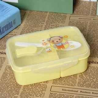 กล่องข้าว 2 ช่อง ทรงเหลี่ยม ฝาใส ฟรีช้อนพลาสติก กล่องอาหาร คละลาย K316(120)135