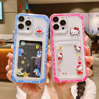 🔥 เคสไอโฟนใส่บัตร เคสไอโฟน13 เคสไอโฟน14 Doraemon &amp; Hello Kitty กันกระแทกเคสใส่บัตร เคสใส่บัตร ใส่การ์ดรูป For iPhone 14 13 12 11 Max XS Max Xr เคสไอโฟน7พลัส IPhone case