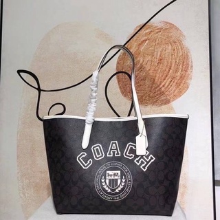 Coach cb869 City tote in signature canvas with varsity motif