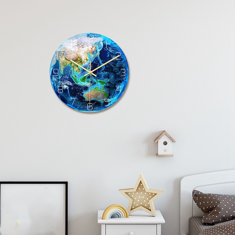 Luminous Earth Wall Clock Planet Print Clock Study Room Bedroom Living ...
