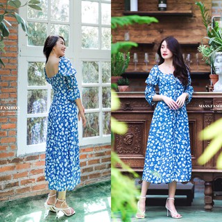 MASS Fashion : เดรสยาวสีฟ้า แต่งเชือก Dress - Lady Sky