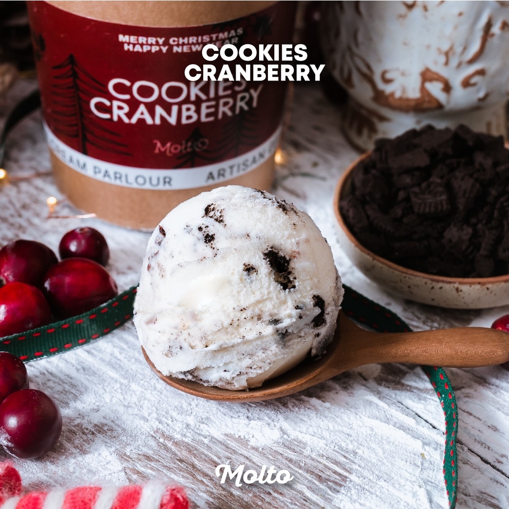 Cookies Cranberry (ไอศกรีม คุ้กกี้ แครนเบอรี่ 1 ถ้วย 16 oz.) - Molto premium Gelato
