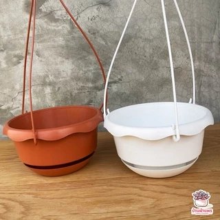 กระถางแขวนพลาสติก 7 นิ้ว พร้อมจานรอง แคคตัส กระบองเพชร ไม้อวบน้ำ Cactus&Succulent