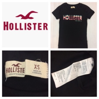 Hollister เสื้อยืดคอกลม สีดำ สกรีนหน้าอก ผู้หญิง