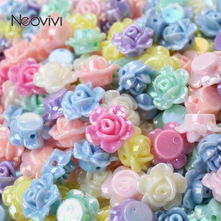 50pcs 8x13mm ดอกไม้สีลูกกวาดลูกปัดอะครีลิคชุบ AB หลวม Spacer ลูกปัดสำหรับเครื่องประดับทำสร้อยข้อมือ DIY