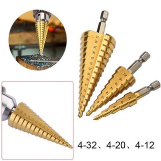 ดอกสว่าน TOOL Step Drill ทรงเจดีย์ ดอกสว่านเจดีย์ 3 ดอก (กระเป๋าผ้าหนา 3 ช่อง) เคลือบไทเทเนี่ยม