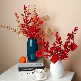 ช่อดอกไม้เบอร์รี่ประดิษฐ์สีทองสําหรับตกแต่งปีใหม่