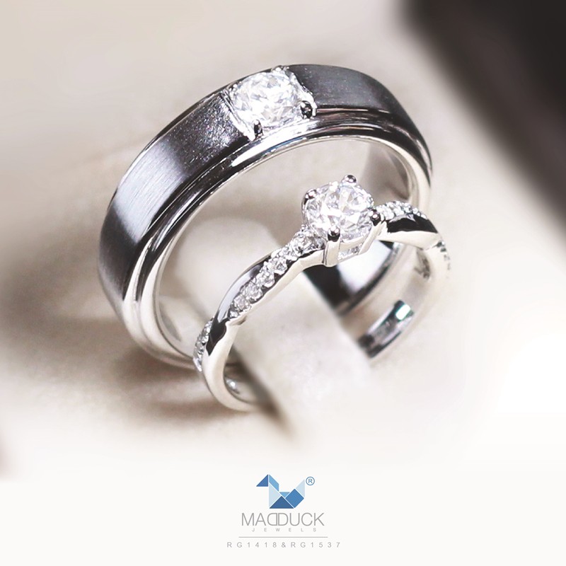 Madduckjewels แหวนเงินแท้ เพชร CZ ชุบโรเดียม RG1418WGR-RG1537