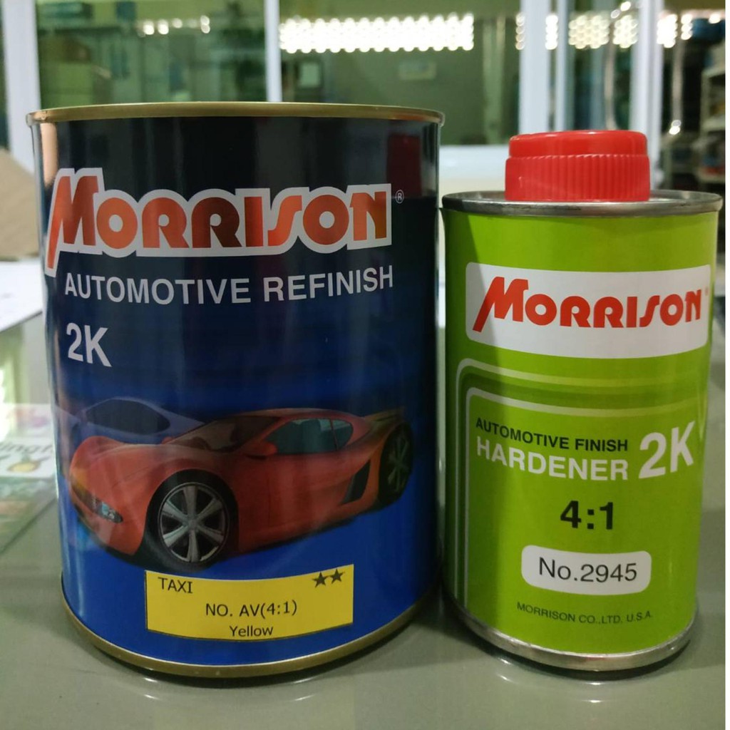 Morrison สีพ่นรถยนต์ 2K ระบบ(4:1) เบอร์ AV(4:1) สีขนาด1ลิตรพร้อมฮาร์ดเดนเนอร์ขนาด0.25ลิตร(Taxi / Yellow)