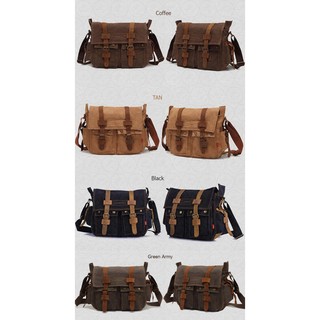 กระเป๋าสะพายข้างชาย  Vintage Canvas Leather Messenger Bag