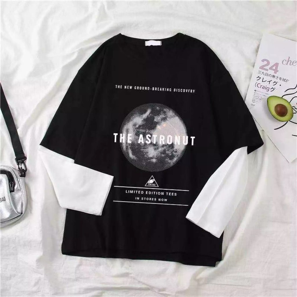 LDF New! เสื้อแฟชั่นผู้ชาย เสื้อแขนยาว เย็บต่อกันปลอมสองชิ้น (สีดำ สีขาว) NTC11