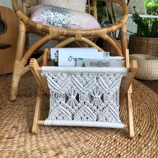 Macrame magazine rack ที่ใส่หนังสือเชือกถัก โครงไม้