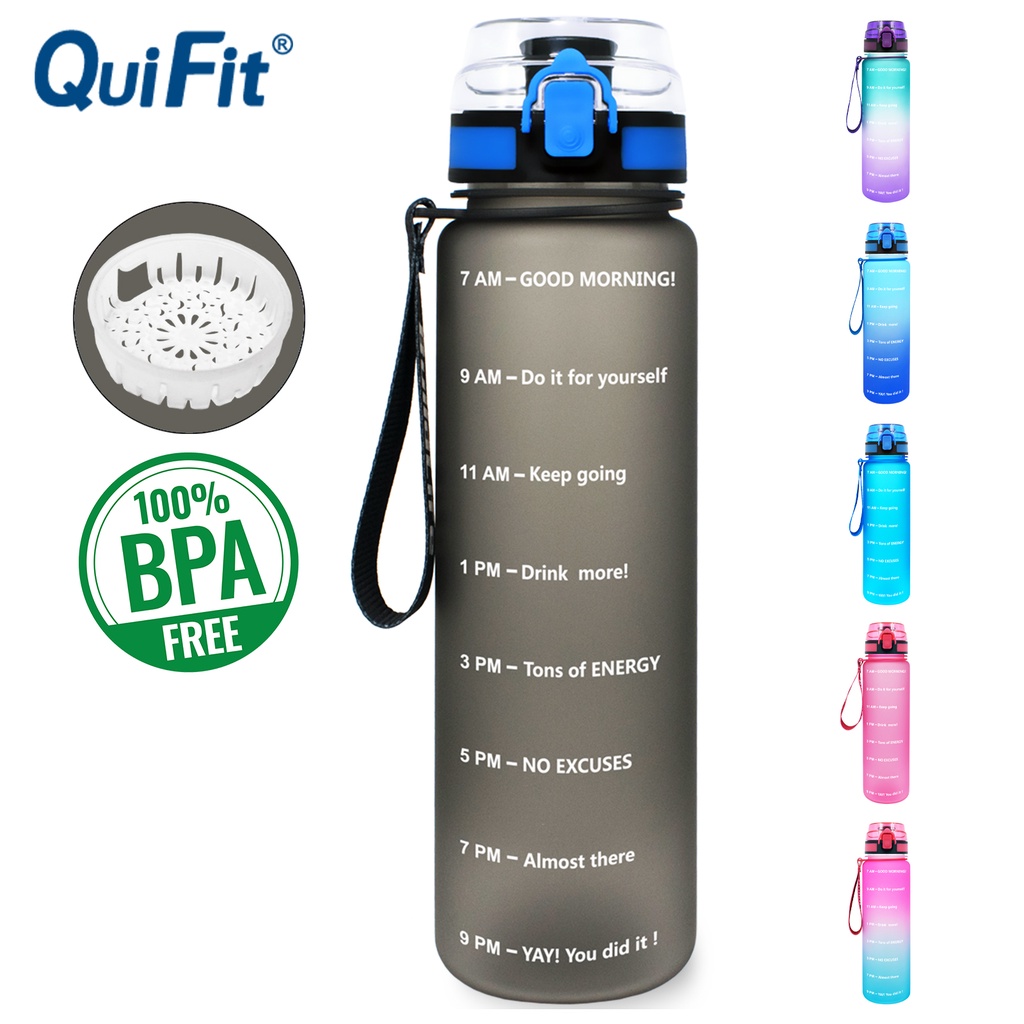 QuiFit New Matte Surface 1L Tritan Water Bottle With Filp Lid Time ...