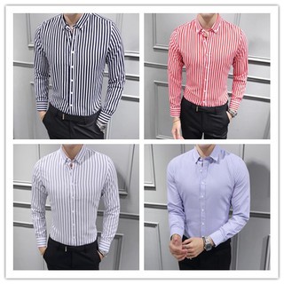 Mens business shirt เสื้อเชิ้ตลายขวางสไตล์เกาหลี เสื้อเชิ้ตแขนยาว