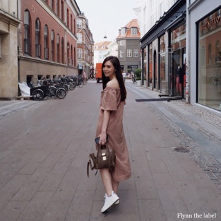 Off shoulder dress-brown printed