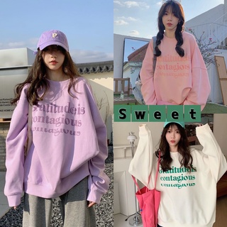 Sweet ส่งเร็ว 24 ชม.เสื้อสเวตเตอร์ แขนยาว  สกีนอักศร  เหมาะกับนักเรียนนักศึกษาแขนจั้ม เสื้อแขนยาวโอเวอร์ไซส์ 179